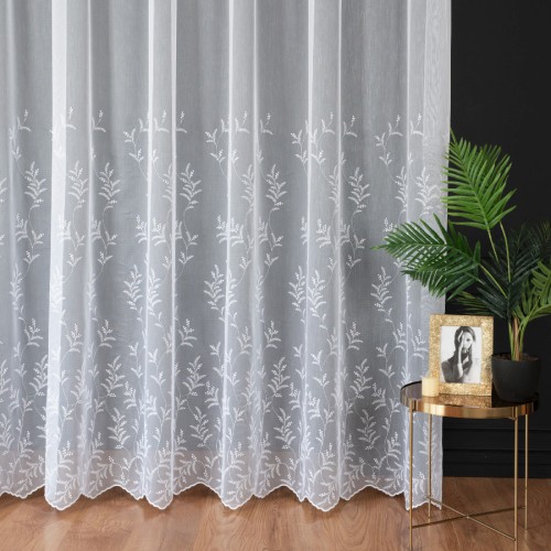 Przejdź do produktu Firana na metry haftowana naturalny splot motyw roślinny wysokość 320 cm FH0062