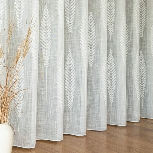 Przejdź do produktu Firana na metry haftowana liście off-white z ołowianką wysokość 300 cm 055806