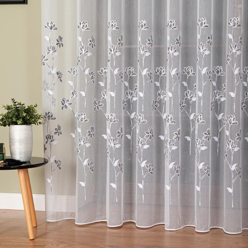 Przejdź do produktu Firanka haftowana ze wzorem na samym dole, wysokość 285cm, kolor 003 biały z ciemnoszaro-białą nicią FH0031/768/003/000285/1