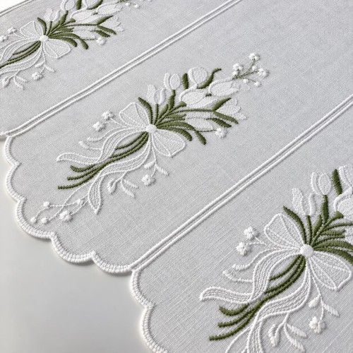 Przejdź do produktu Zazdrostka haftowana panelowa białe tulipany kokarda 16x90 cm MZ2