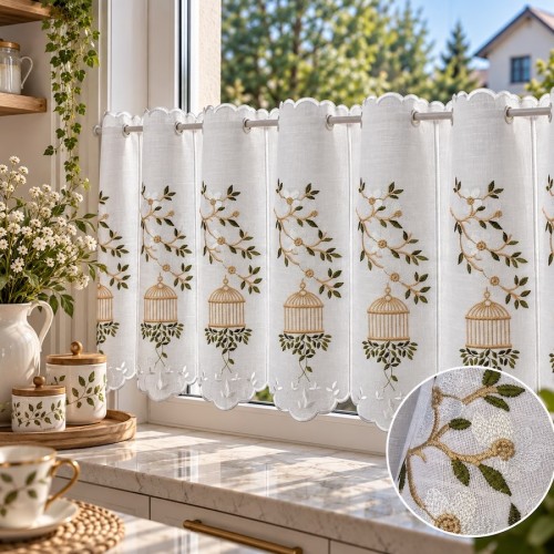 Przejdź do produktu Haftowana zazdrostka panelowa magnolie złota klatka 16x40 cm MZ1