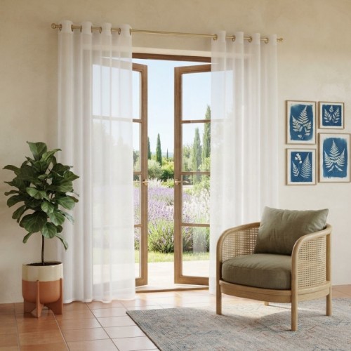 Przejdź do produktu Firana gotowa woalowa biała na złotych przelotkach 140x230 cm W7