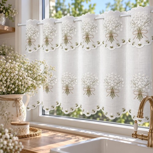 Przejdź do produktu Haftowana zazdrostka panelowa bukiet biała gipsówka 16x40 cm MZ5
