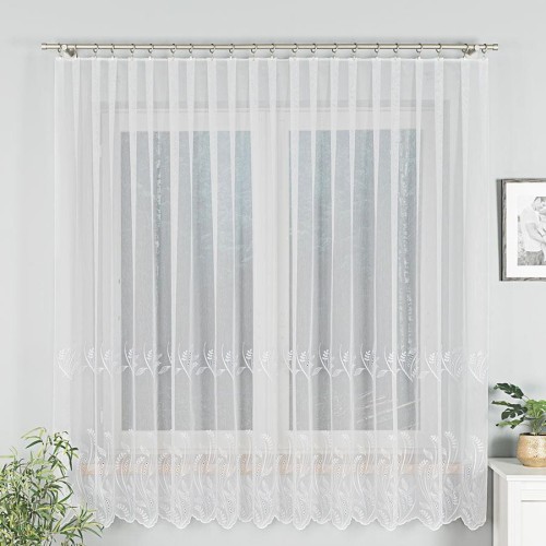 Przejdź do produktu KUPON 270x180 cm Firanka haftowana biała ze wzorem 725636
