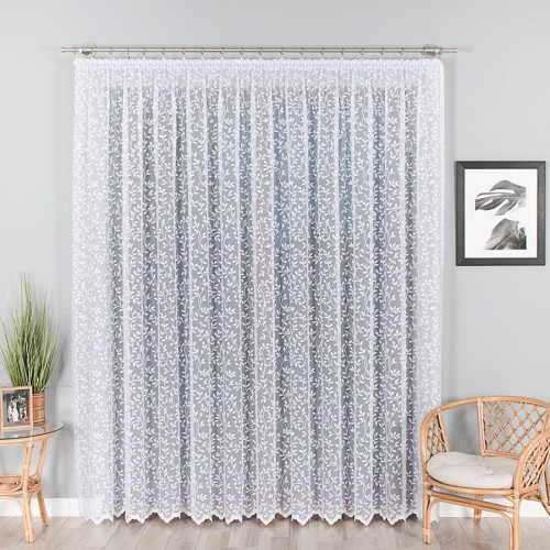 Przejdź do produktu KUPON 100x250 cm Firana żakardowa ze wzorem w liście 023058 