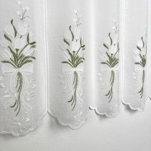 Przejdź do produktu Zazdrostka haftowana panelowa białe tulipany kokarda 16x60 cm MZ2