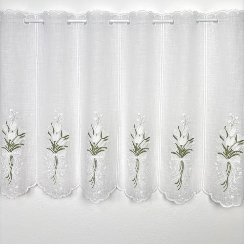 Przejdź do produktu Zazdrostka haftowana panelowa białe tulipany kokarda 16x90 cm MZ2