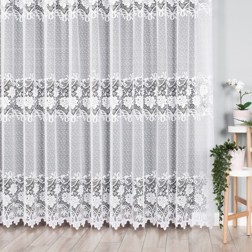 Przejdź do produktu Firanka żakardowa z kwiatowym wzorem pasowym wysokość 250 cm 017480 