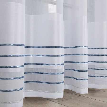 Tkanina dekoracyjna w granatowe pasy